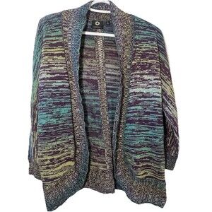 Amber Sun XL Open Front Cardigan Boho Marled Knit Teal Purple